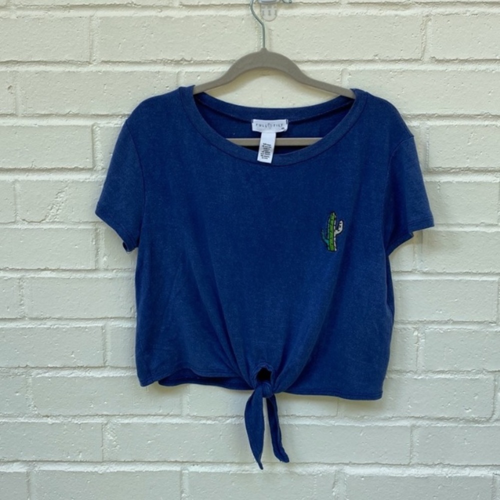 Full Tilt Cactus Embroidered T-Shirt Tie Crop Top